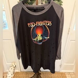 Foo Fighters Grunge Rock N Roll Band Distressed Raglan Graphic Tee T Shirt XXXL